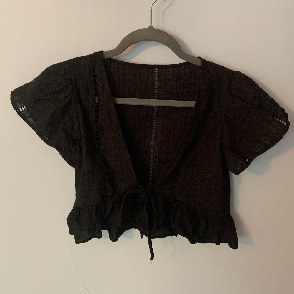 Black Flowy crop top with front tie